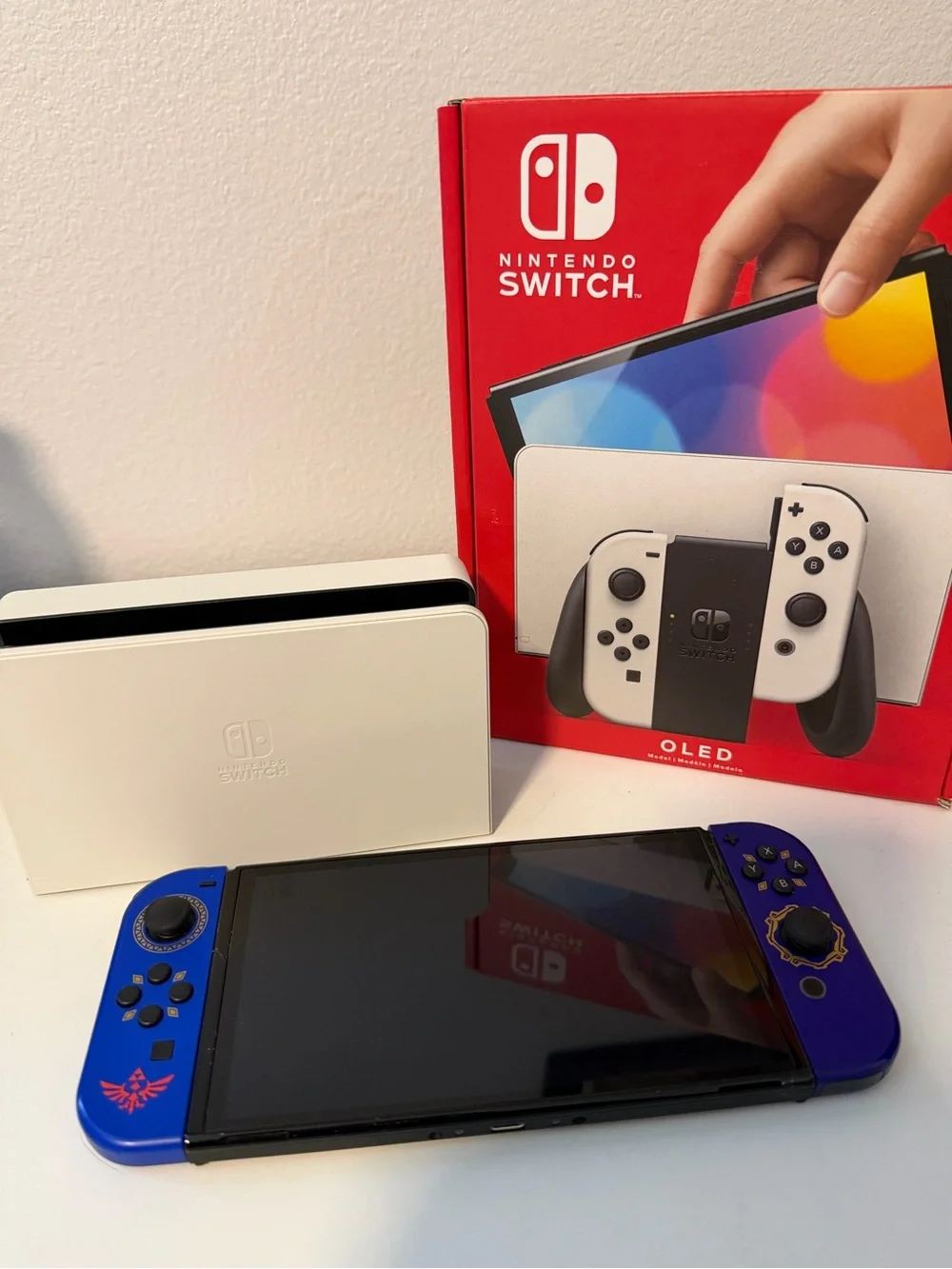 Nintendo Switch OLED with Blue Custom Zelda-Themed Joy-Con Covers
